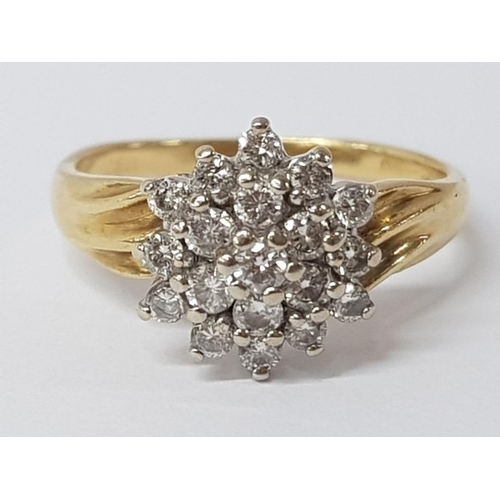 279 - 18CT YELLOW GOLD DIAMOND CLUSTER RING, 3.8G GROSS SIZE M