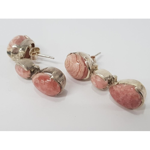 259 - SILVER AND RHODOCHROSITE DROP EARRINGS