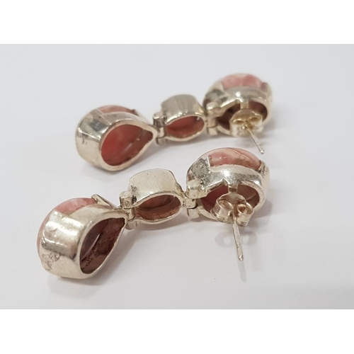 259 - SILVER AND RHODOCHROSITE DROP EARRINGS