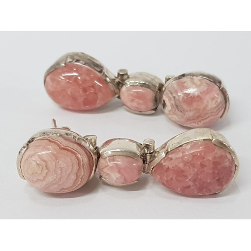 259 - SILVER AND RHODOCHROSITE DROP EARRINGS