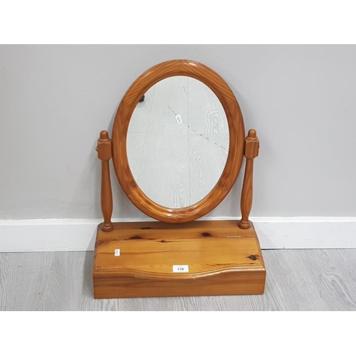 110 - PINE DRESSING TABLE MIRROR WITH STORAGE SECTION