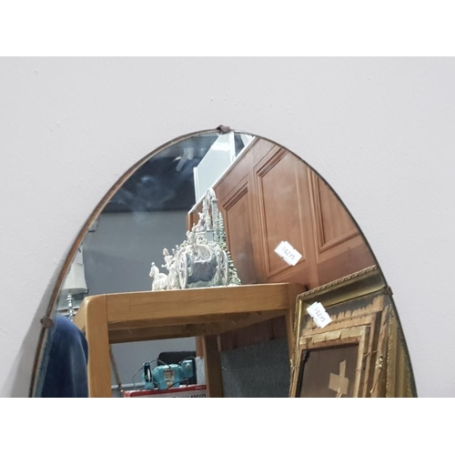 113 - OVAL SHAPED FRAMELESS WALL MIRROR TOGETHER WITH FRAMELESS BEVEL EDGED WALL MIRROR
