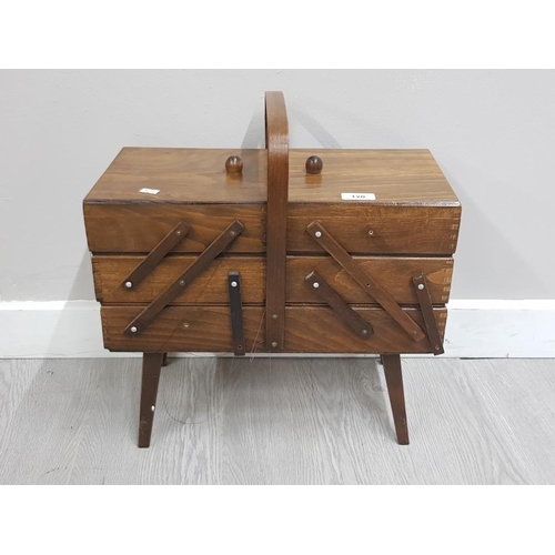 120 - OAK CANTILEVER SEWING BOX WITH CONTENT