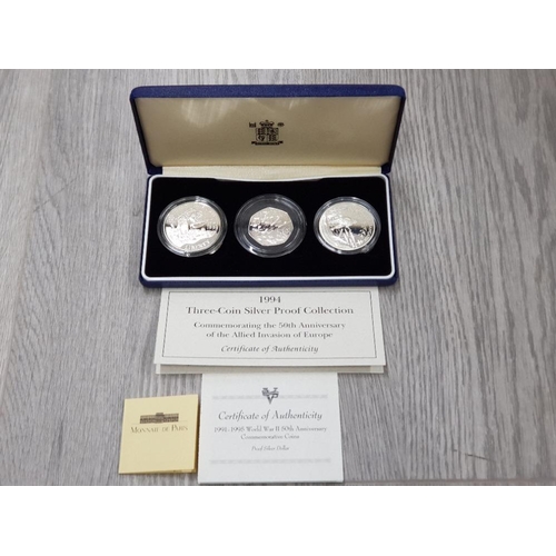 133 - ROYAL MINT 1994 3 COIN SILVER PROOF COLLECTION COMMEMORATING THE 50TH ANNIVERSARY OF THE ALLIED INVA... 