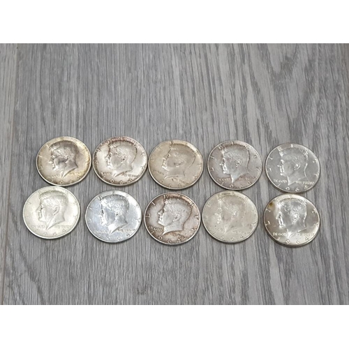 137 - 10 USA SILVER KENNEDY HALF DOLLARS ALL 1964 MOSTLY NICE CONDITION
