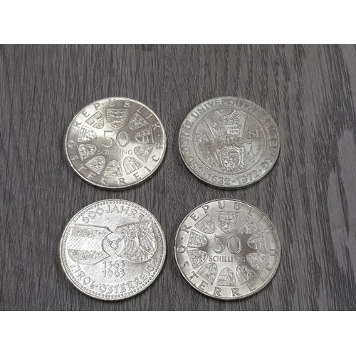 146 - 4 AUSTRIAN 50 SCHILLING COINS DATING 1963 1970 1972 AND 1973