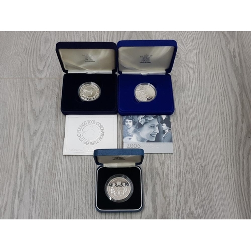 153 - 3 ROYAL MINT UK SILVE PROOF £5 COINS 1990 2003 AND 2006 ALL IN ORIGINAL CASES WITH CERTIFICATES