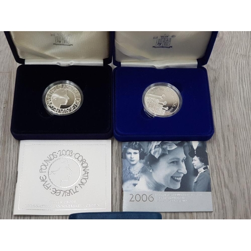 153 - 3 ROYAL MINT UK SILVE PROOF £5 COINS 1990 2003 AND 2006 ALL IN ORIGINAL CASES WITH CERTIFICATES