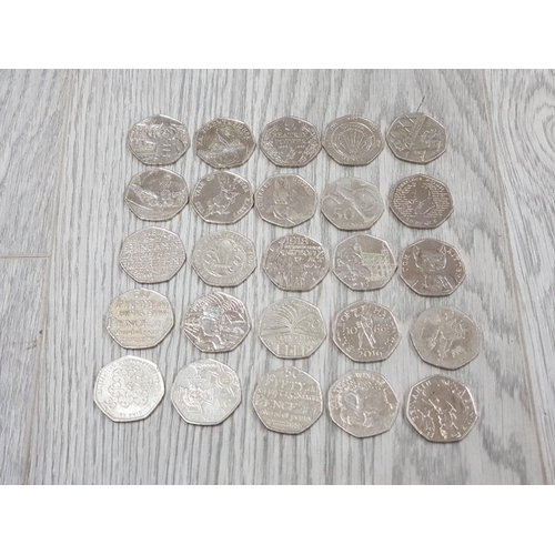 160 - 25 DIFFERENT UK 50 PENCE PIECES MAINLY COMMEMORATIVES MOSTLY NICE CIRCULATED CONDITION