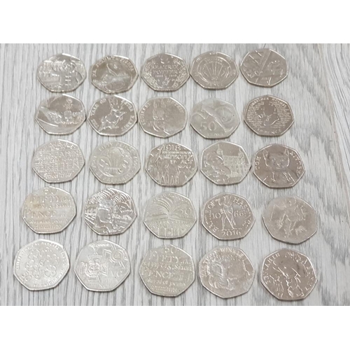 160 - 25 DIFFERENT UK 50 PENCE PIECES MAINLY COMMEMORATIVES MOSTLY NICE CIRCULATED CONDITION
