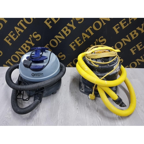 188 - 2 VACUUM CLEANERS INCLUDES NILFISK VP100 AND V TUFF, 1 MISSING A WHEEL