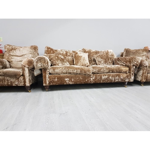 2 - AMAZING 3 PIECE SUITE IN CRUSHED VELVET FILLED WITH DUCK FEATHERS COMPRISING 2 ARM CHAIRS AND 3 SEAT... 