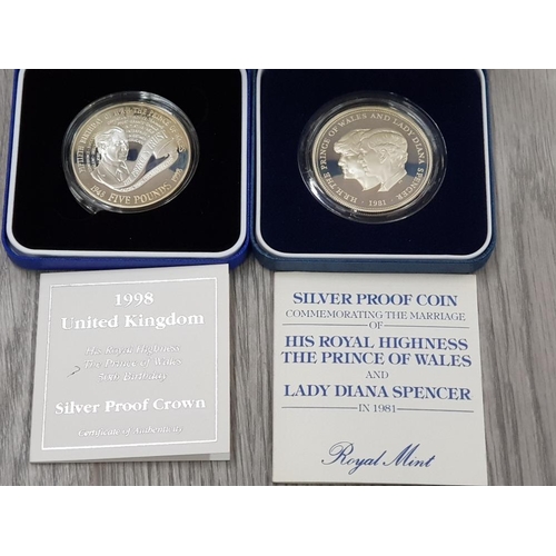 211 - UK ROYAL MINT SILVER PROOF CROWNS 1981 AND 1998 BOTH IN ORIGINAL CASES