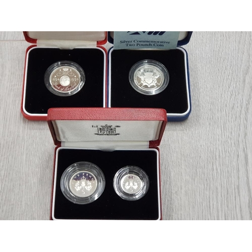 223 - 3 ROYAL MINT SILVER PROOF COIN SETS COMPRISING 1886  SCOTTISH £2 1990 TWIN 5P SET AND 1994 £2