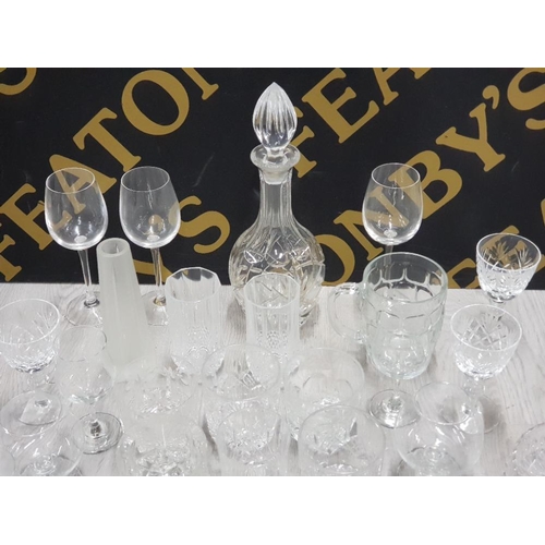 245 - A LARGE QUANTITY OF CRYSTAL INCLUDES DRINKING GLASSES BOHEMIAN DECANTER WITH STOPPER