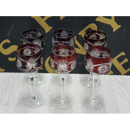 246 - A SET OF 6 BOHEMIAN RUBY CUT DRINKING GLASSES