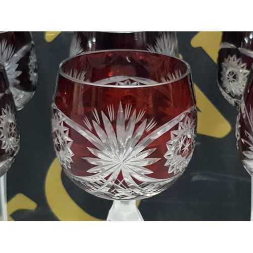 246 - A SET OF 6 BOHEMIAN RUBY CUT DRINKING GLASSES