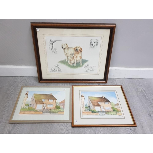 78 - A PAIR OF WATERCOLOURS SIGNED BY GWENDA ROWEANDS TOGETHER WITH A FRAMED PRINT BY NIGEL HEMMING