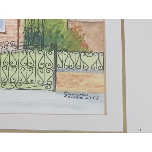 78 - A PAIR OF WATERCOLOURS SIGNED BY GWENDA ROWEANDS TOGETHER WITH A FRAMED PRINT BY NIGEL HEMMING