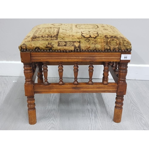 80 - EDWARDIAN FOOTSTOOL WITH ORIGINAL SEAT COVERING AND STUDDING