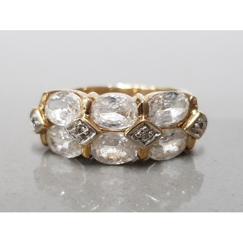 374 - 9CT YELLOW GOLD LADIES CUBIC ZIRCONIA SET CLUSTER RING COMPRISING OF 6 OVAL SHAPES STONES SET IN 2 R... 