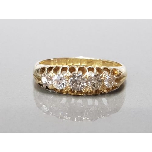 398 - 18CT YELLOW GOLD LADIES 5 STONE DIAMOND RING COMPRISING OF 5 GRADUATED DIAMONDS SET ACROSS THE BAND ... 