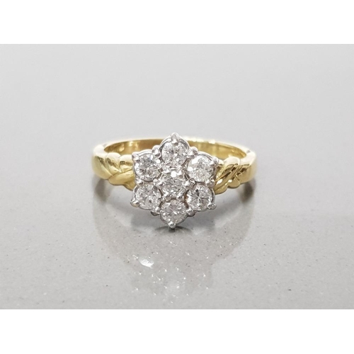 399 - 18CT YELLOW GOLD 7 STONE DIAMOND CLUSTER RING FEATURING 7 BRILLIANT ROUND CUT DIAMONDS CLAW SET APPR... 