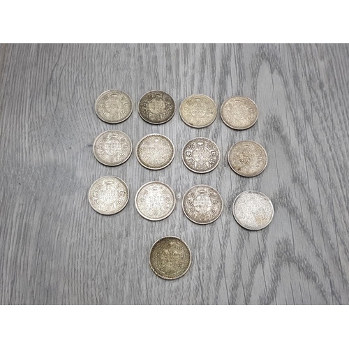 11 - 13 PRE 1945 SILVER INDIA 1/4 RUPEE COINS