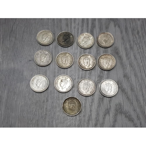 11 - 13 PRE 1945 SILVER INDIA 1/4 RUPEE COINS