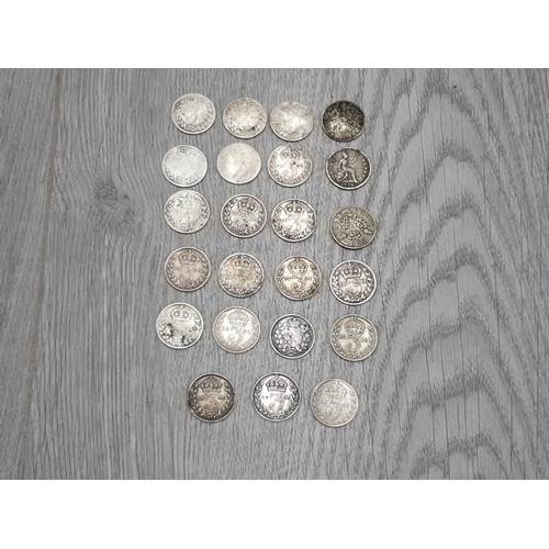 14 - 23 THREEPENCE PIECES TO INCLUDE A GEORGE IIII 1836 6 GEORGE V 2 VICTORIAN 1882 AND 1890 AND A FURTHE... 