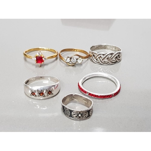 18 - 6 VERY DECORATIVE SILVER RINGS 4 WITH STONES AND ONE IN THE CELTIC MANNER