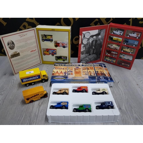 38 - COLLECTION OF DIECAST VEHICLES INCLUDES WEETABIX, CAMEO, MATCHBOX AND LLEDO KELLOGG'S RICE KRISPIES