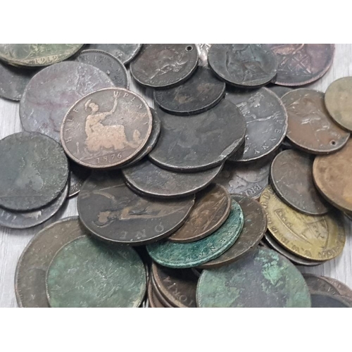 62 - MISCELLANEOUS OLD COINAGE INCLUDED ONE PENNIES BRITANNIAS HALF PENNIES ETC