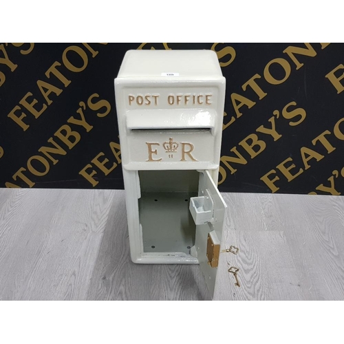 100 - CAST METAL WHITE ROYAL MAIL POST BOX WITH TWO KEYS 57CM BY 22CM