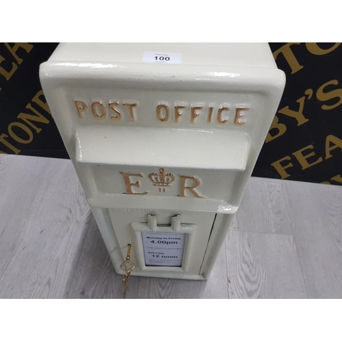 100 - CAST METAL WHITE ROYAL MAIL POST BOX WITH TWO KEYS 57CM BY 22CM