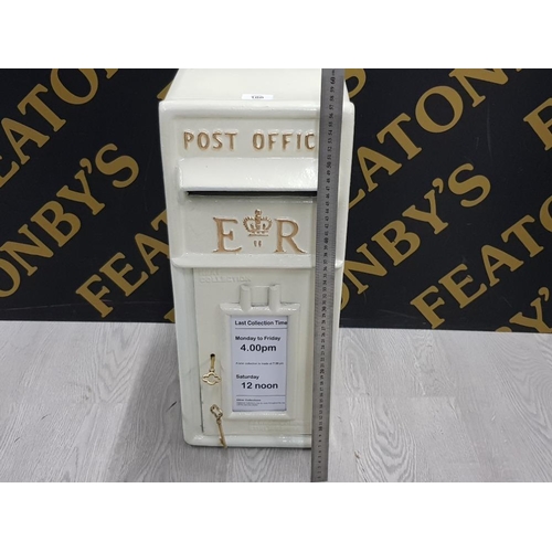 100 - CAST METAL WHITE ROYAL MAIL POST BOX WITH TWO KEYS 57CM BY 22CM