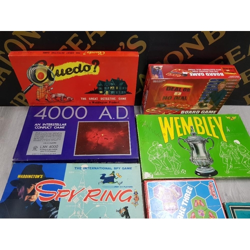 117 - BOX OF BOARD GAMES INCLUDING SPY RING ,SCRABBLE DE LUXE PLUS MORE