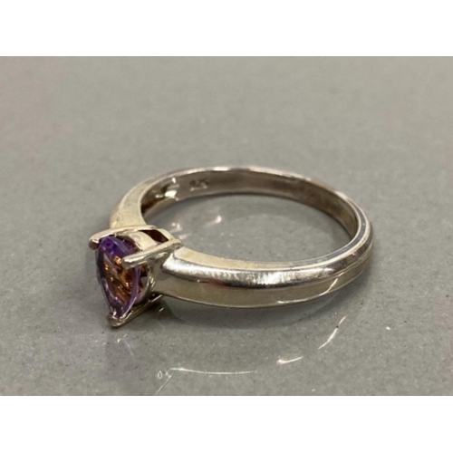 83 - SILVER AMETHYST PEAR SHAPED RING SIZE S 3.5G GROSS