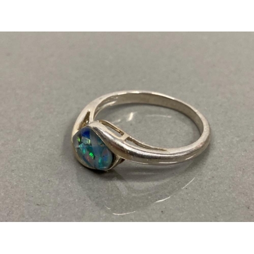 85 - SILVER AND OPAL MOSAIC SET RING SIZE Q 2.5G GROSS