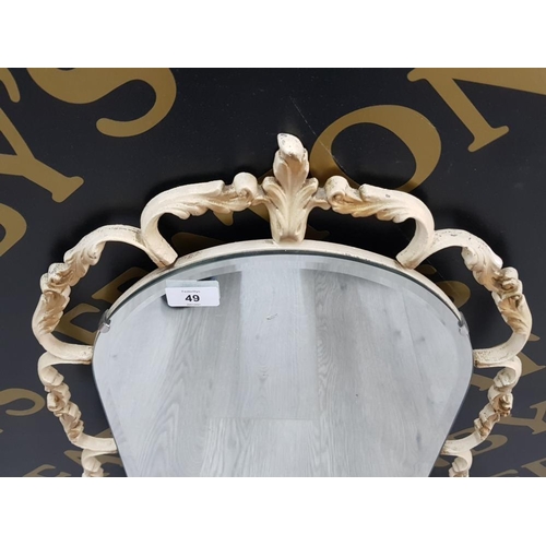 49 - ORNATE METALLIC BEVELLED EDGE DORM SHAPED MIRROR 67 X 44 CM