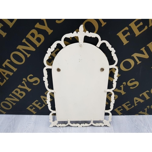 49 - ORNATE METALLIC BEVELLED EDGE DORM SHAPED MIRROR 67 X 44 CM