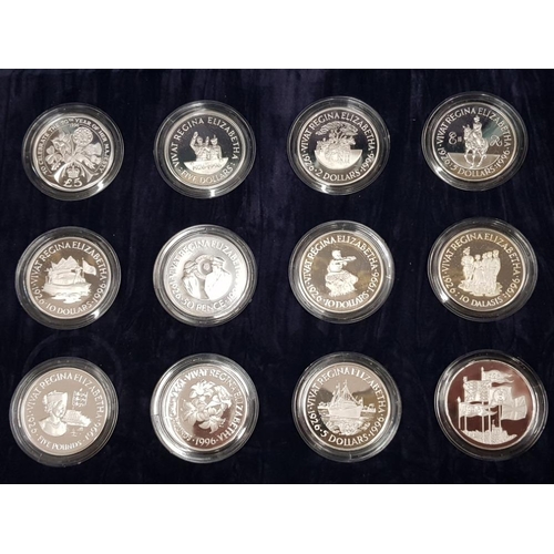 5 - UK ROYAL MINT 1996 SILVER PROOF 12 CROWNS SET 70TH QUEEN ELIZABETH II BIRTHDAY HOUSED IN ORIGINAL DI... 