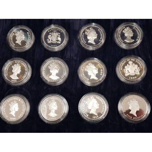 5 - UK ROYAL MINT 1996 SILVER PROOF 12 CROWNS SET 70TH QUEEN ELIZABETH II BIRTHDAY HOUSED IN ORIGINAL DI... 