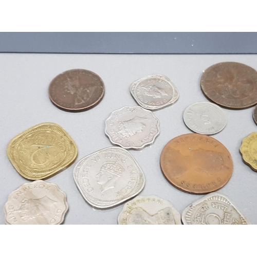 29 - SMALL TRAY OF VARIOUS INDIAN COINS INCLUDING A COUPLE CEYLON,  HONGKONG, SINGAPORE PLUS WALLET INDIA... 