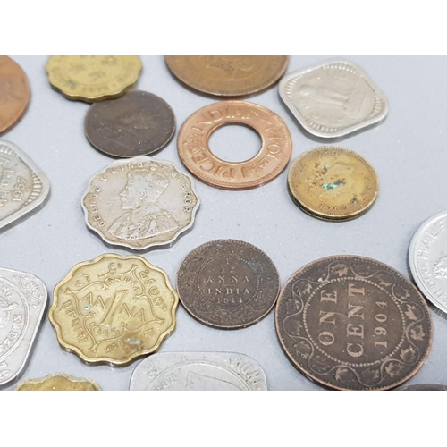 29 - SMALL TRAY OF VARIOUS INDIAN COINS INCLUDING A COUPLE CEYLON,  HONGKONG, SINGAPORE PLUS WALLET INDIA... 