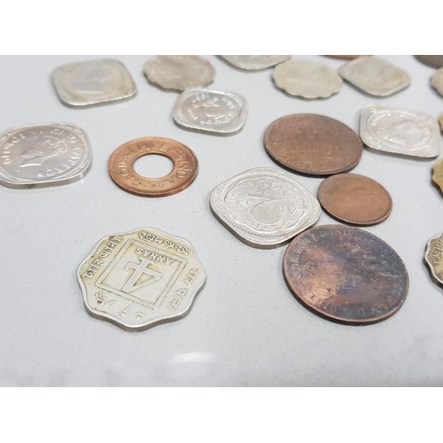 29 - SMALL TRAY OF VARIOUS INDIAN COINS INCLUDING A COUPLE CEYLON,  HONGKONG, SINGAPORE PLUS WALLET INDIA... 