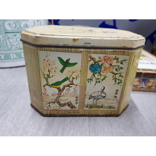 100 - VINTAGE TIN BISCUIT BOXES INCLUDES ST.MICHAEL, HARRODS, D.LAZZARONI AND C. ETC