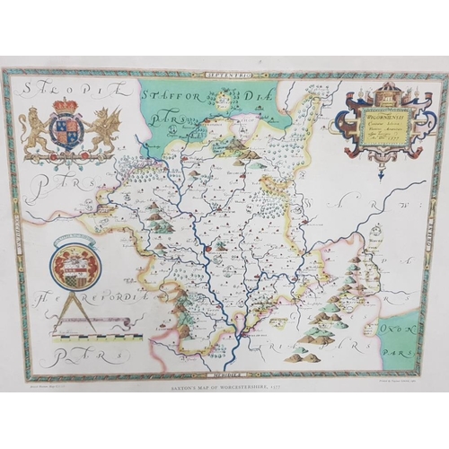 115 - FRAMED REPRODUCTION COUNTY MAP SAXTONS MAP OF WORCESTERSHIRE 1577 IN THE STYLE OF JOHN SPEED  69 X 5... 