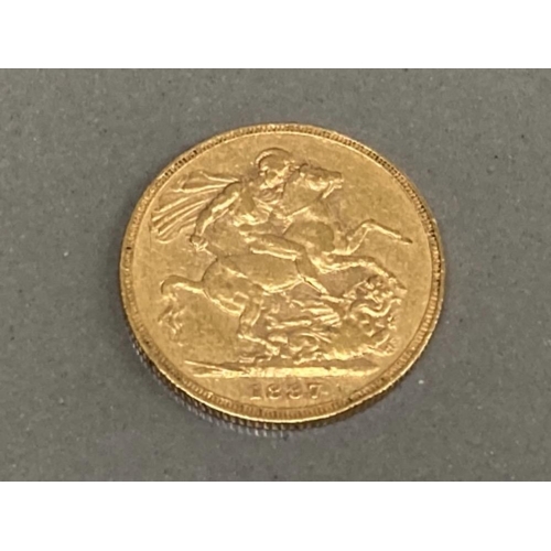 21 - 22CT GOLD 1887 FULL SOVEREIGN COIN