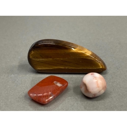 222 - 29.62CT SOUTH AFRICAN TIGER EYE TOGETHER WITH 4.74CT UTAH RED HORN CORAL PLUS 4.2CT THOMSONITE